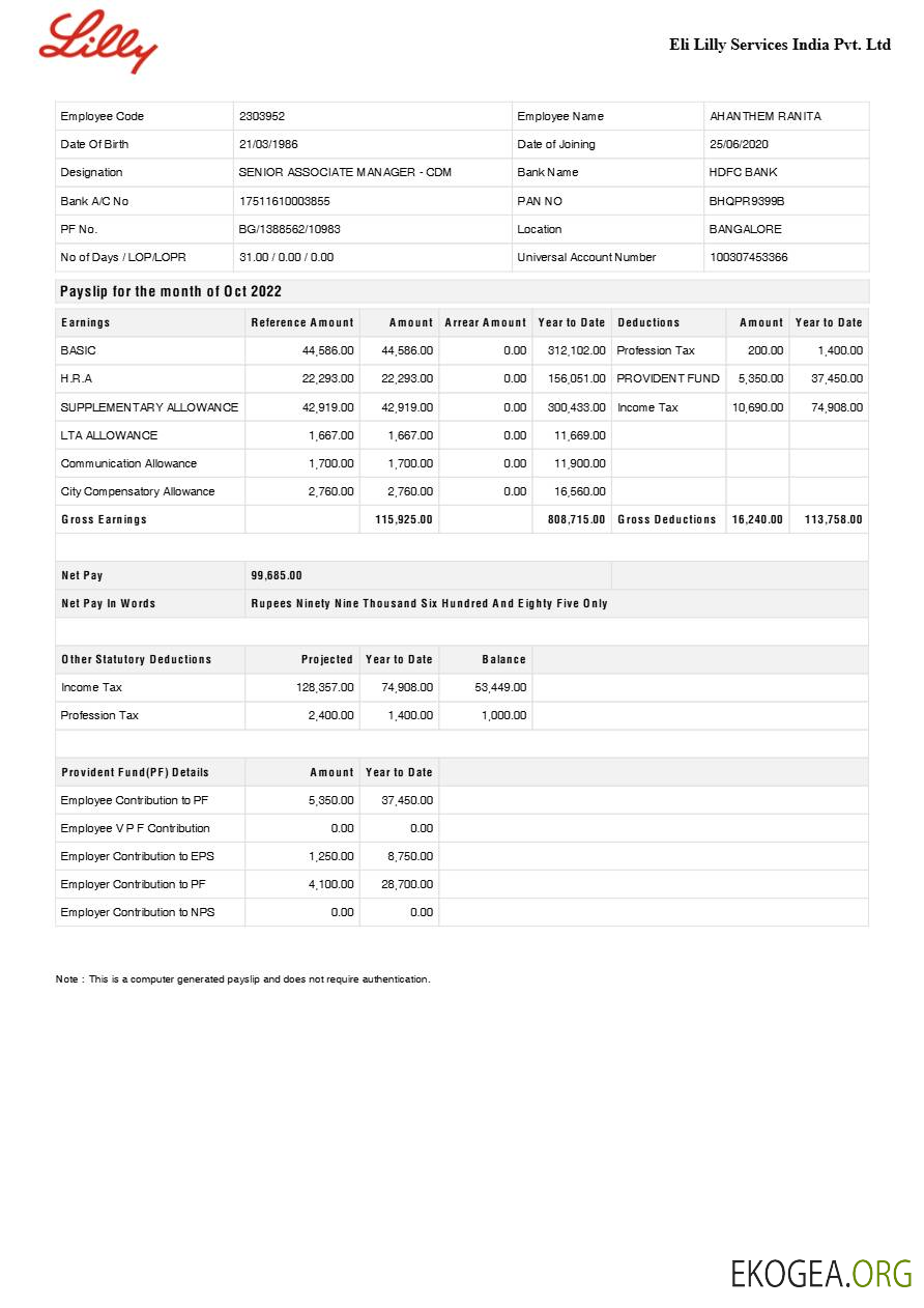 Modèle de fiche de paie de la société pharmaceutique Eli Lilly Services India aux formats Word et PDF.pdf, 1